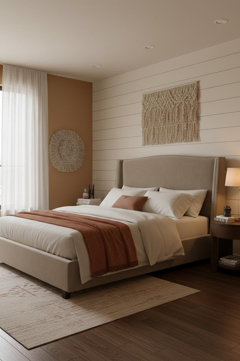 Bedroom Earth Tones Warm Neutral Shiplap