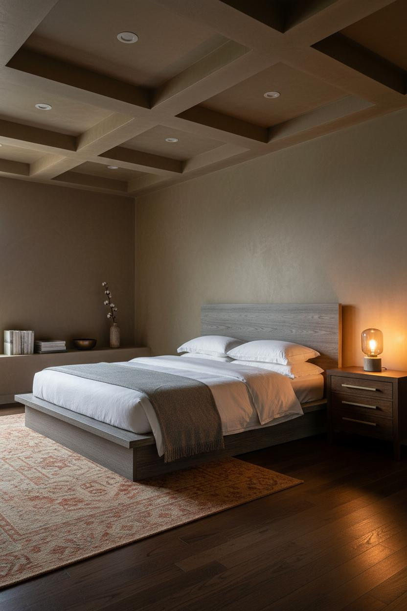 Bedroom Earth Tones Warm Neutral Coffered