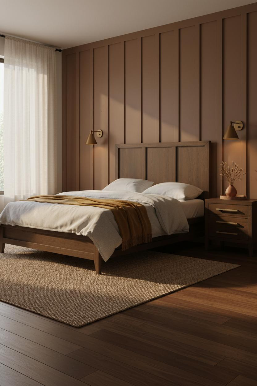 Dark Brown Bed Frame Japandi Bedroom