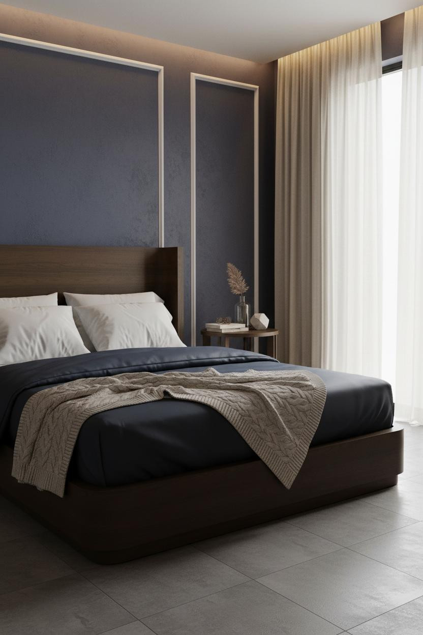 Dark Brown Bed Frame Transitional Bedroom