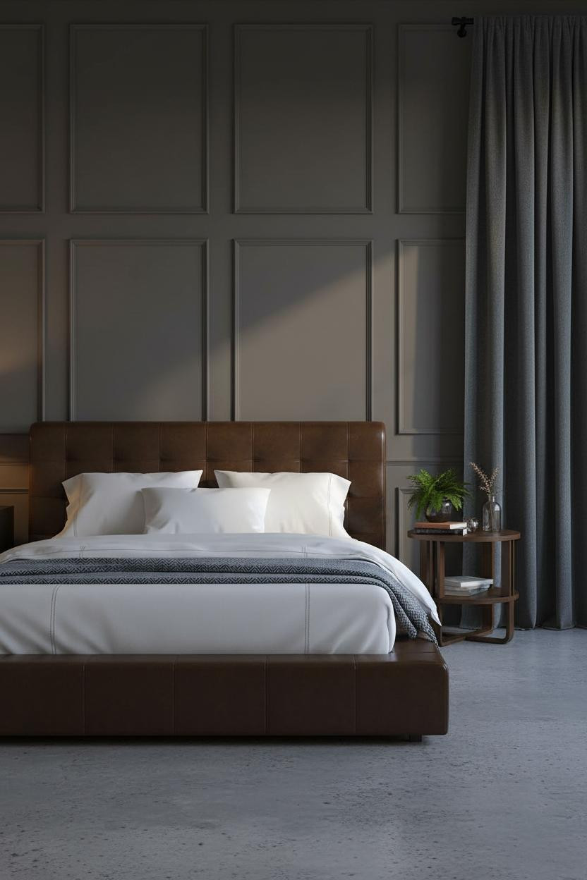 Dark Brown Leather Bed Frame Bedroom