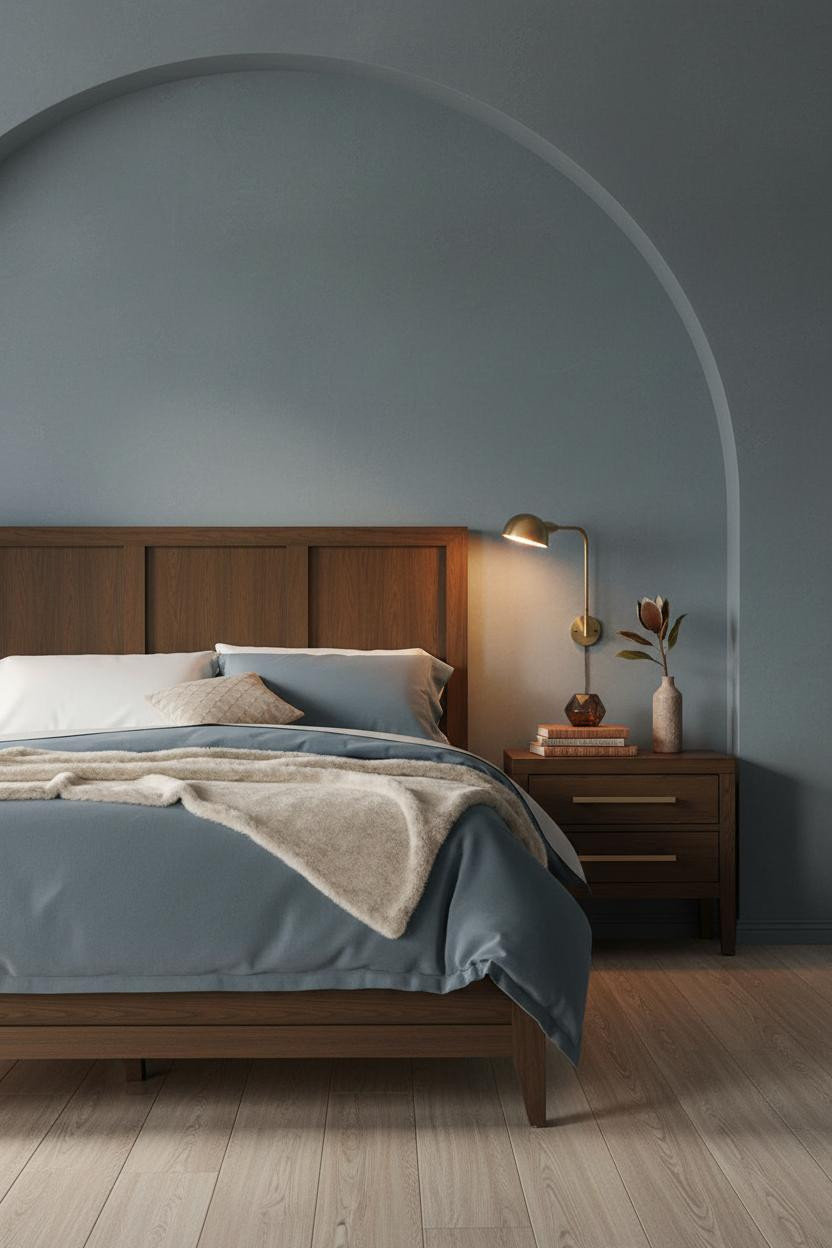 Dark Brown Bed Frame Bedroom Japandi Niche