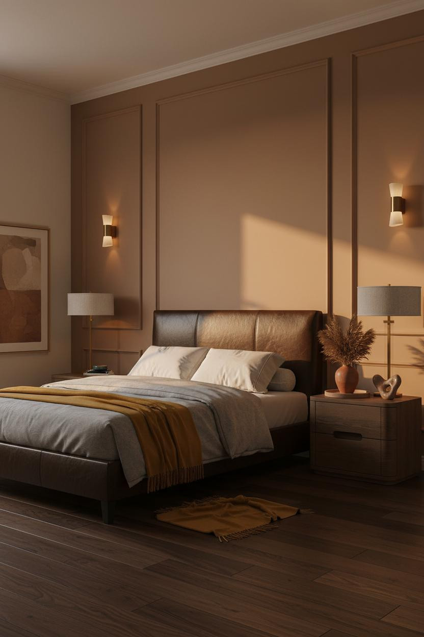 Dark Brown Leather Bed Frame Bedroom