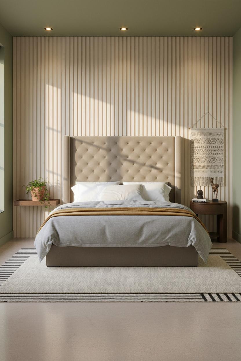 Transitional Bedroom Design Modern European Slatted Wall