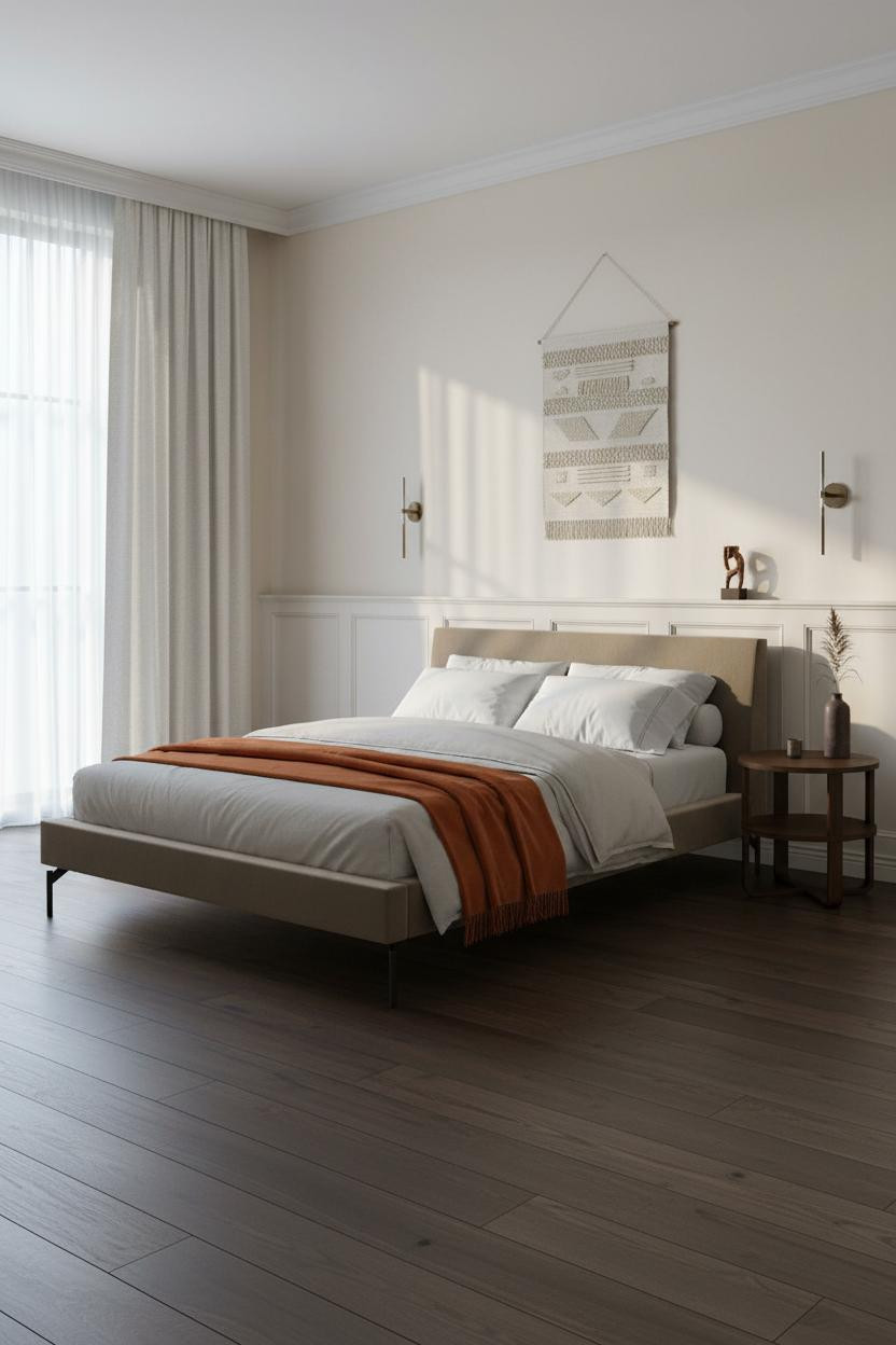 Transitional Bedroom Design Wainscoting Linen