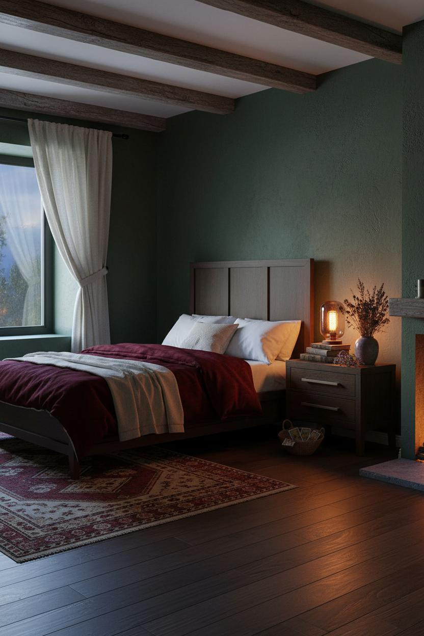 Dark Cottagecore Bedroom Forest Green Vintage