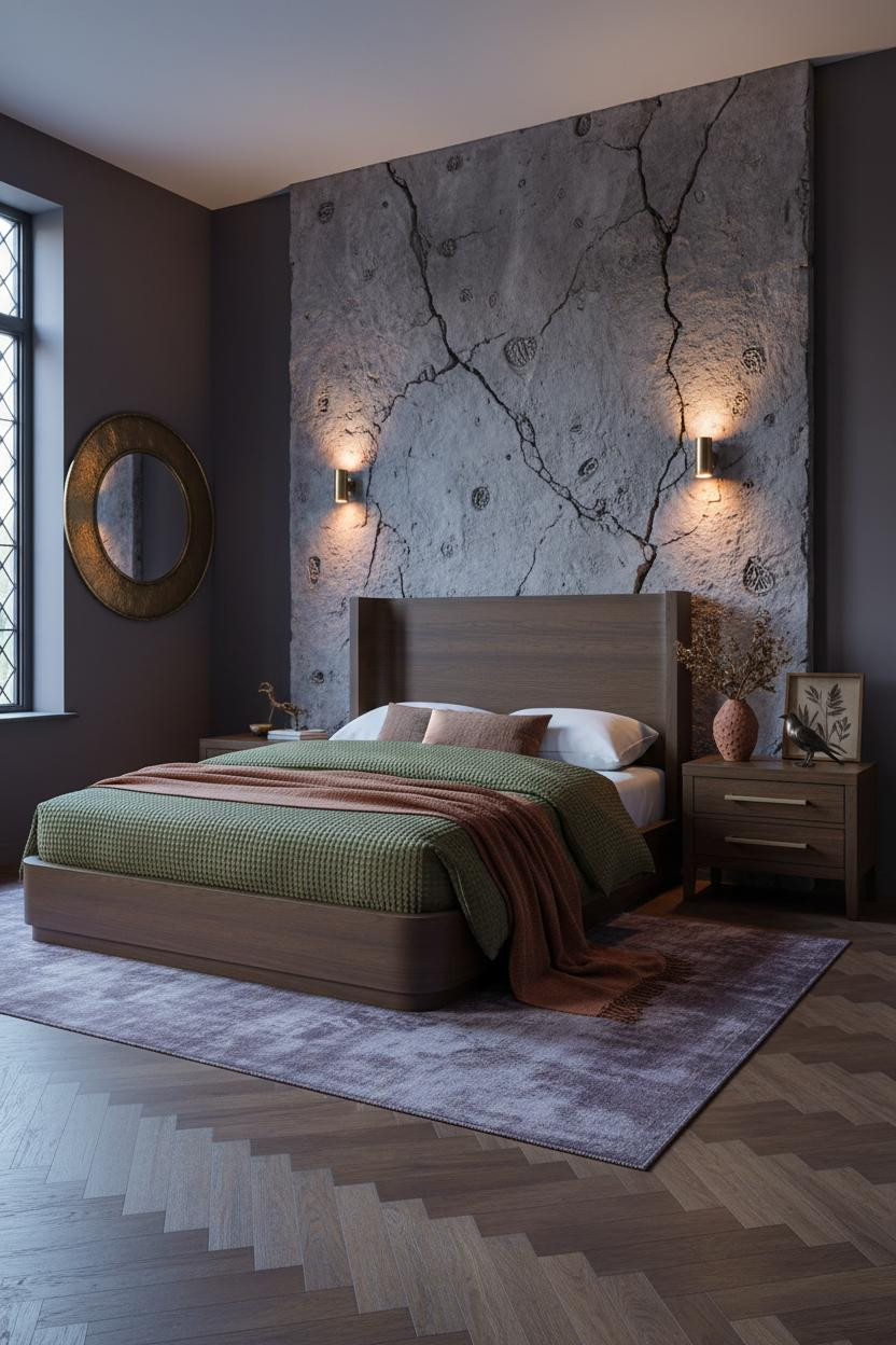 Dark Cottagecore Bedroom Stone Wall