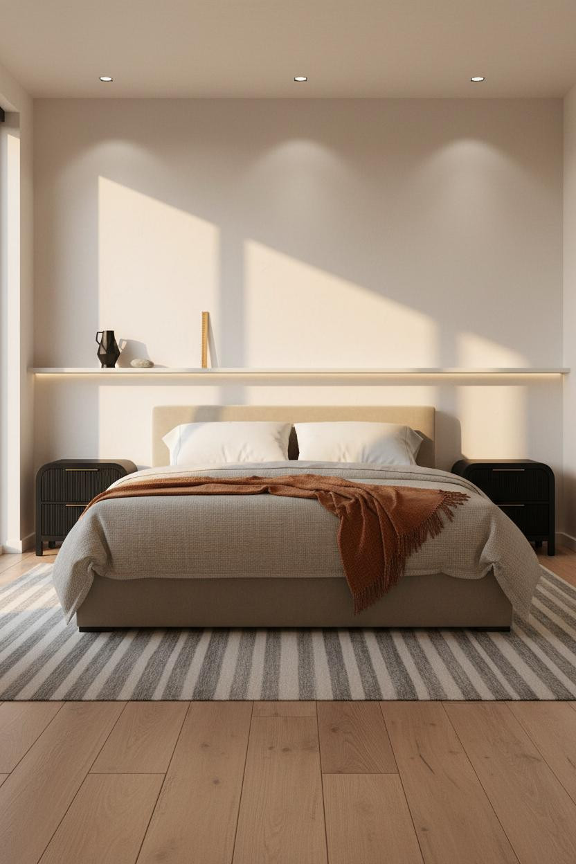 Minimalist Bedroom Floating Shelf Warm Light