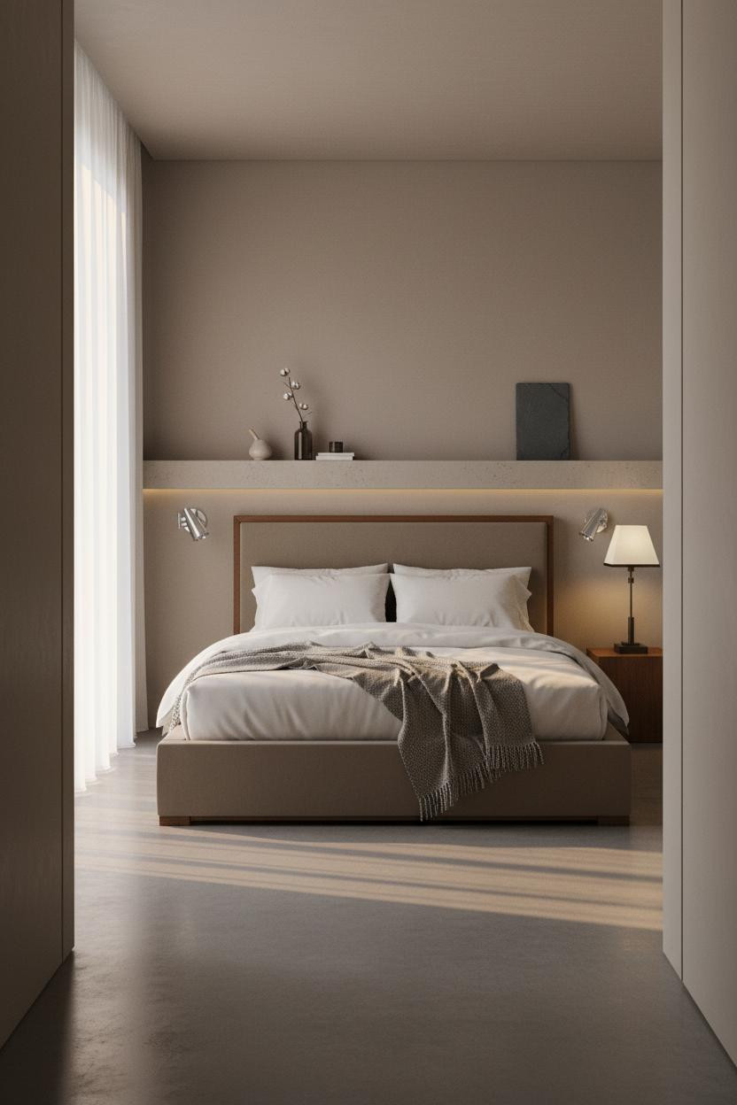 Minimalist Bedroom Warm Light Shelf