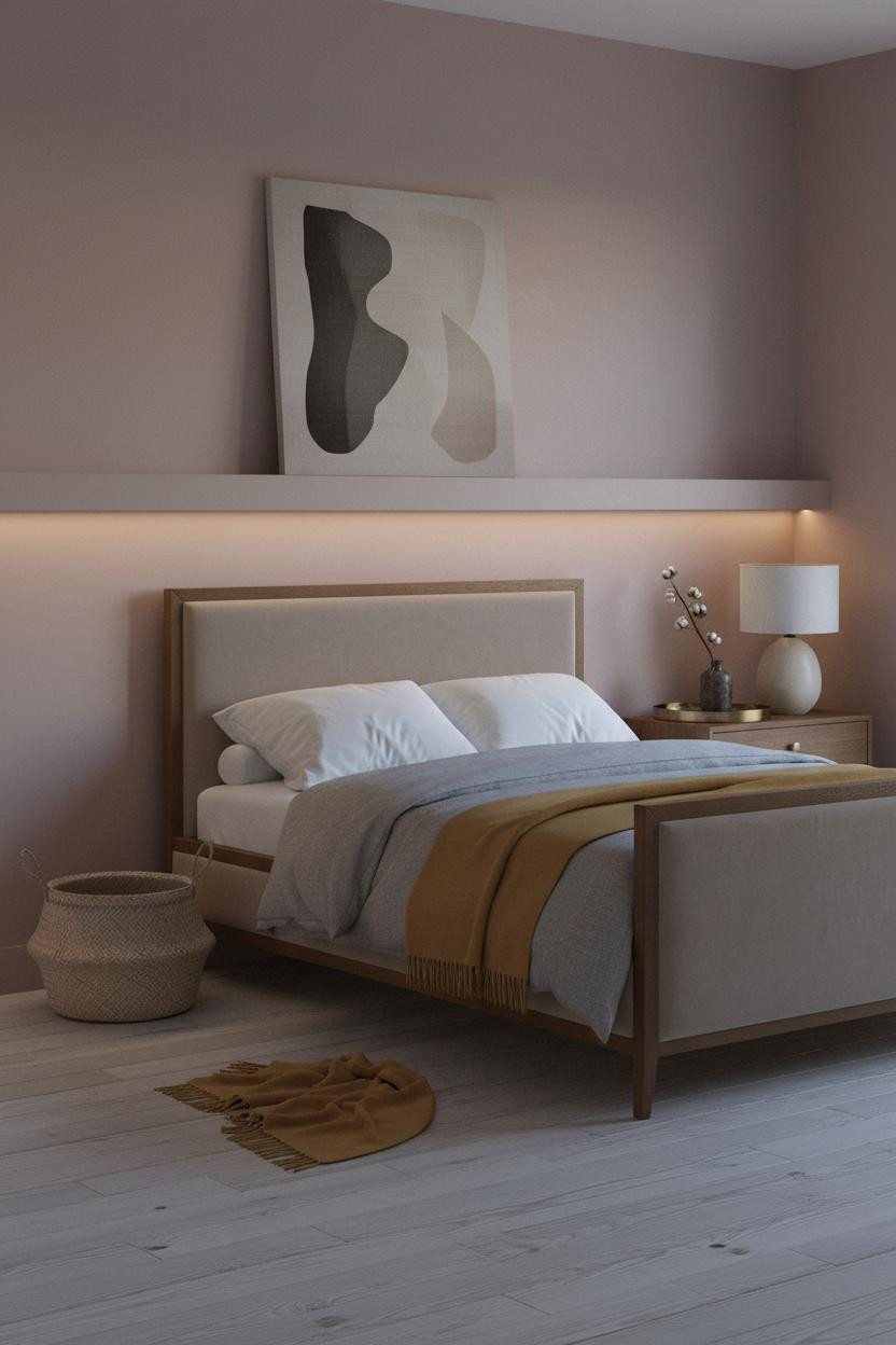 Minimalist Bedroom Dusty Rose Wood Floor