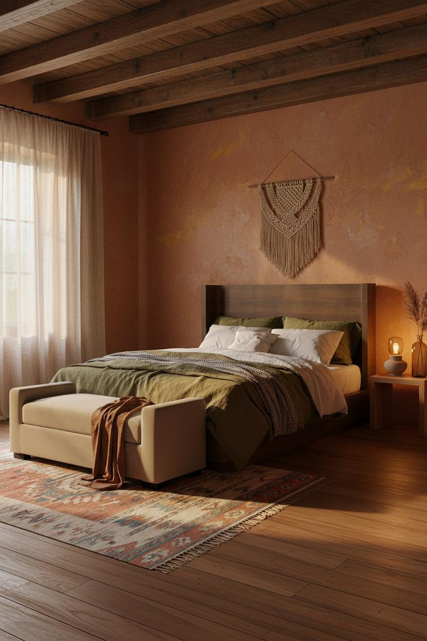 Earthy Boho Bedroom Terracotta Macrame