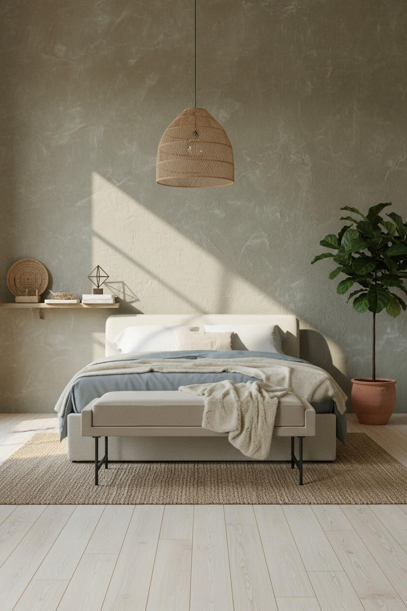 Earthy Boho Bedroom Sage Plaster Morning Light