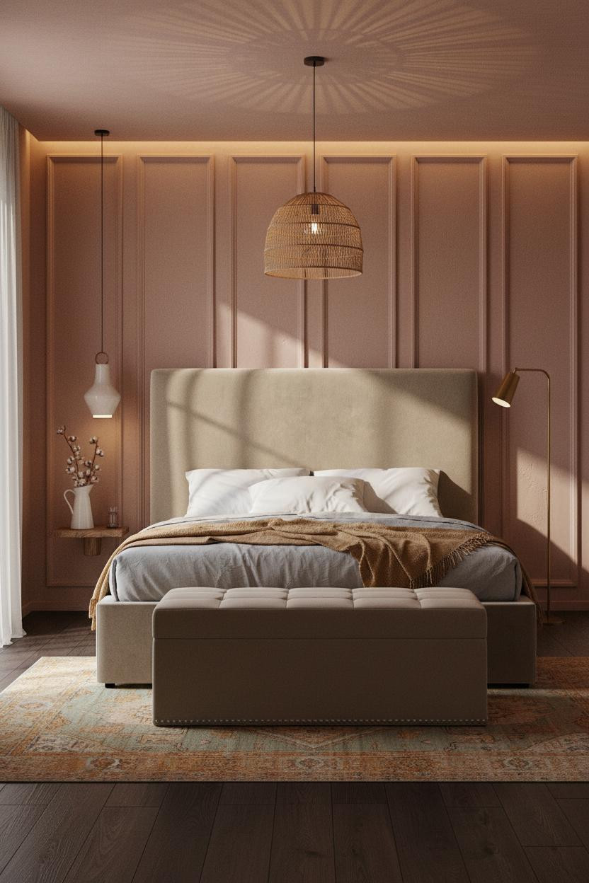 Earthy Boho Bedroom Tuscan Wainscoting