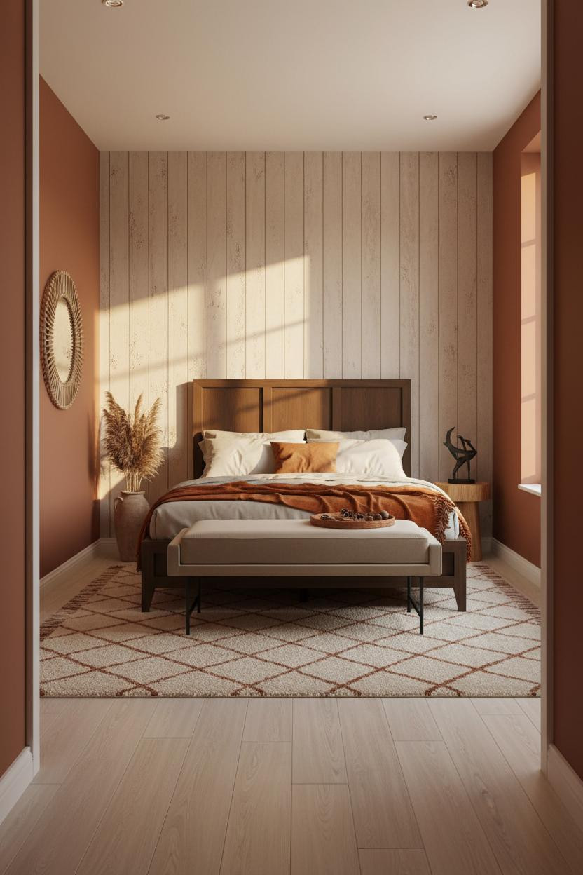 Earthy Boho Bedroom Warm Shiplap Rattan