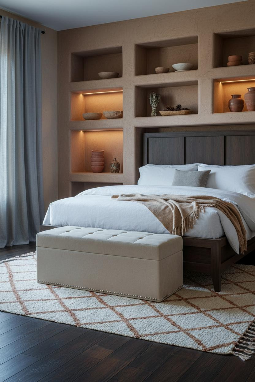 Earthy Boho Bedroom Adobe Built In Shelves