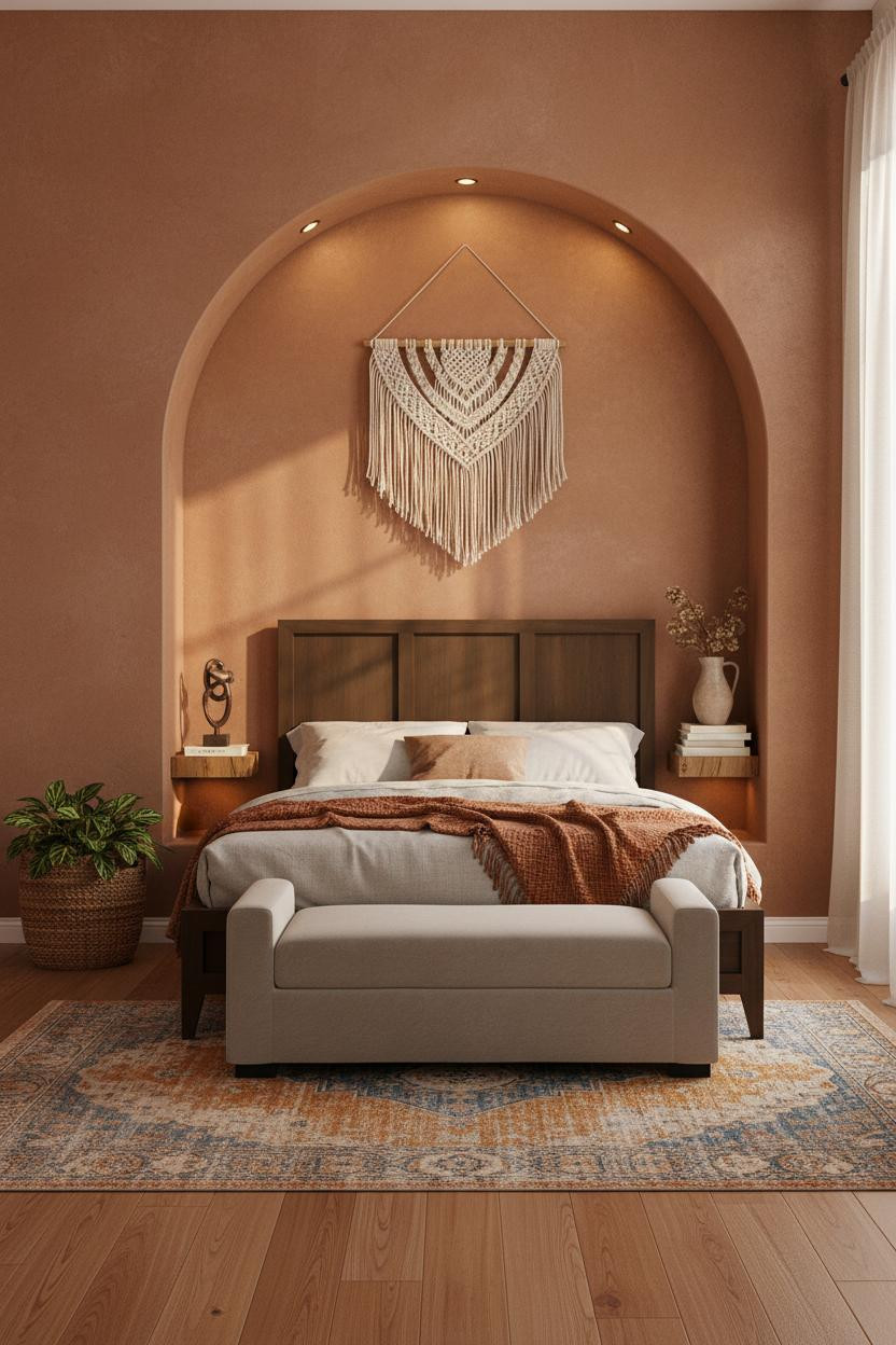 Earthy Boho Bedroom Clay Arched Niche