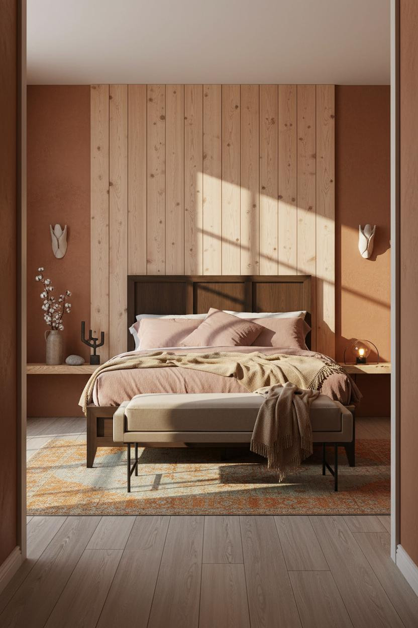 Earthy Boho Bedroom Cedar Slats