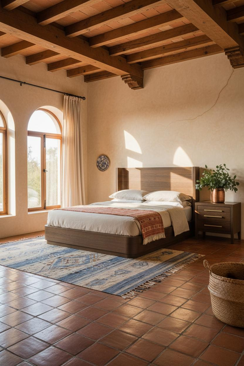 Hacienda Bedroom Stucco Saltillo Tile Beams