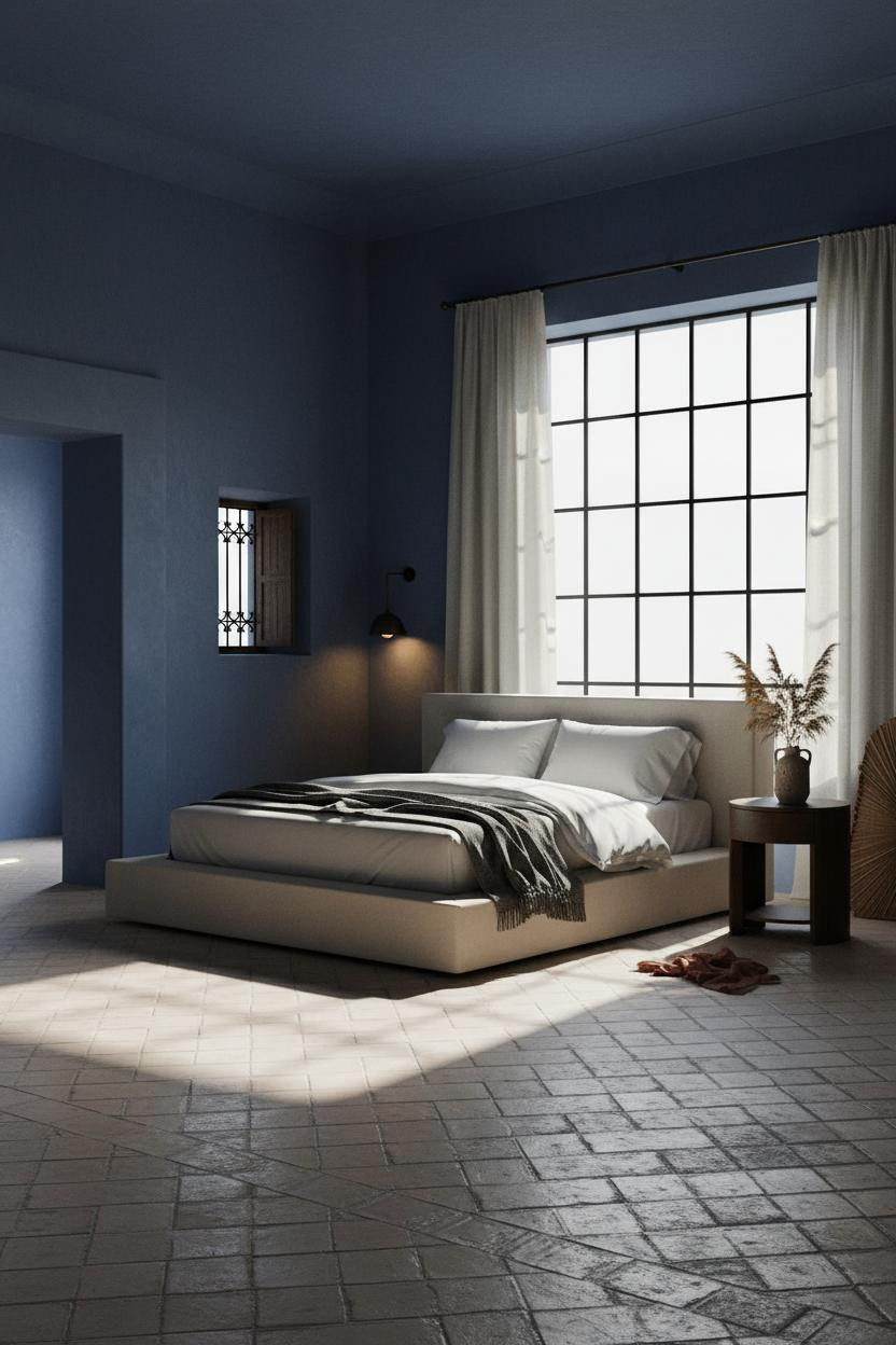 Hacienda Style Bedroom Indigo Plaster Iron Window