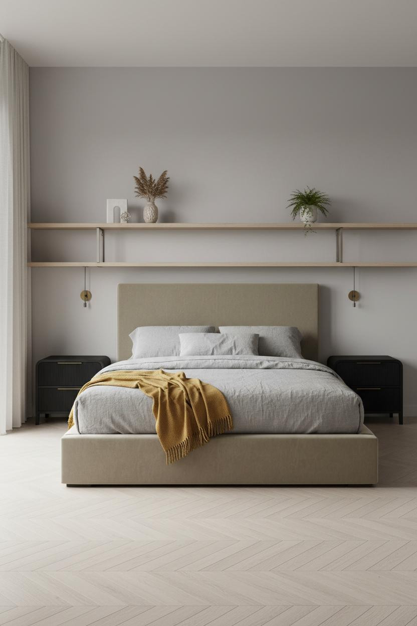 Minimalist Bedroom Floating Shelves Natural Wood