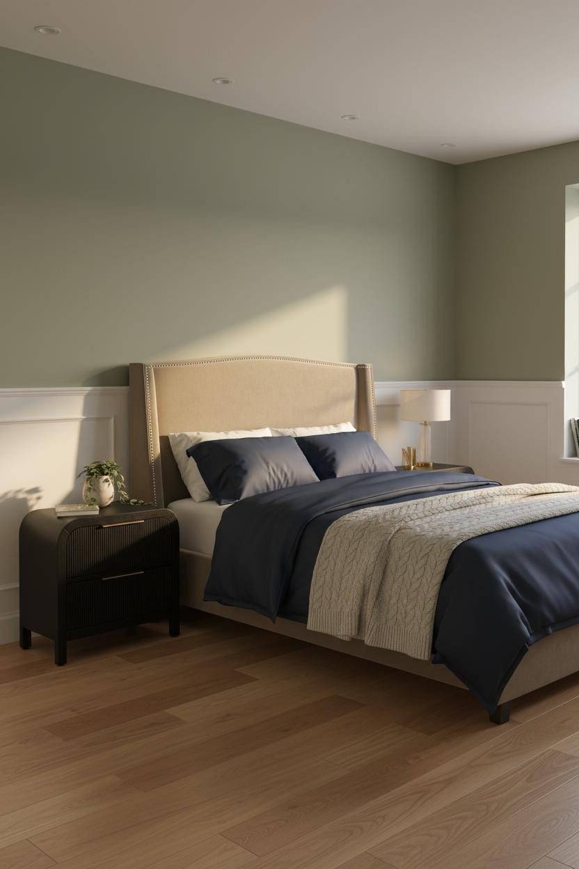 Minimalist Bedroom Design Wainscoting Brass
