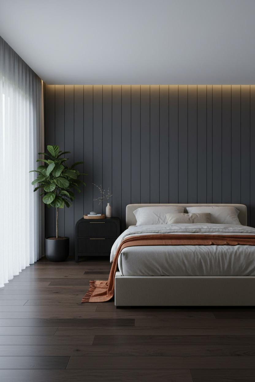 Minimalist Bedroom Charcoal Accent Wall