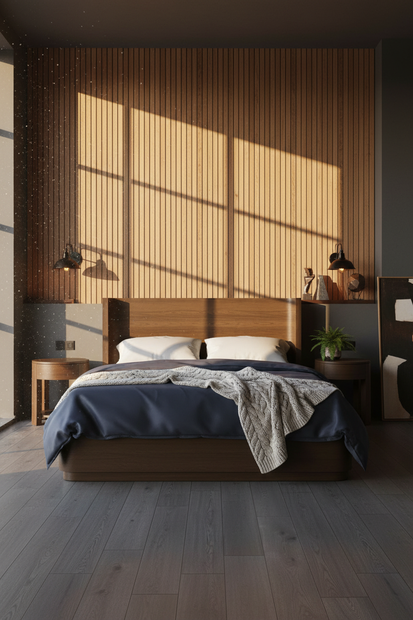 Black Oak Bedroom Rustic Oak Slatted Walls