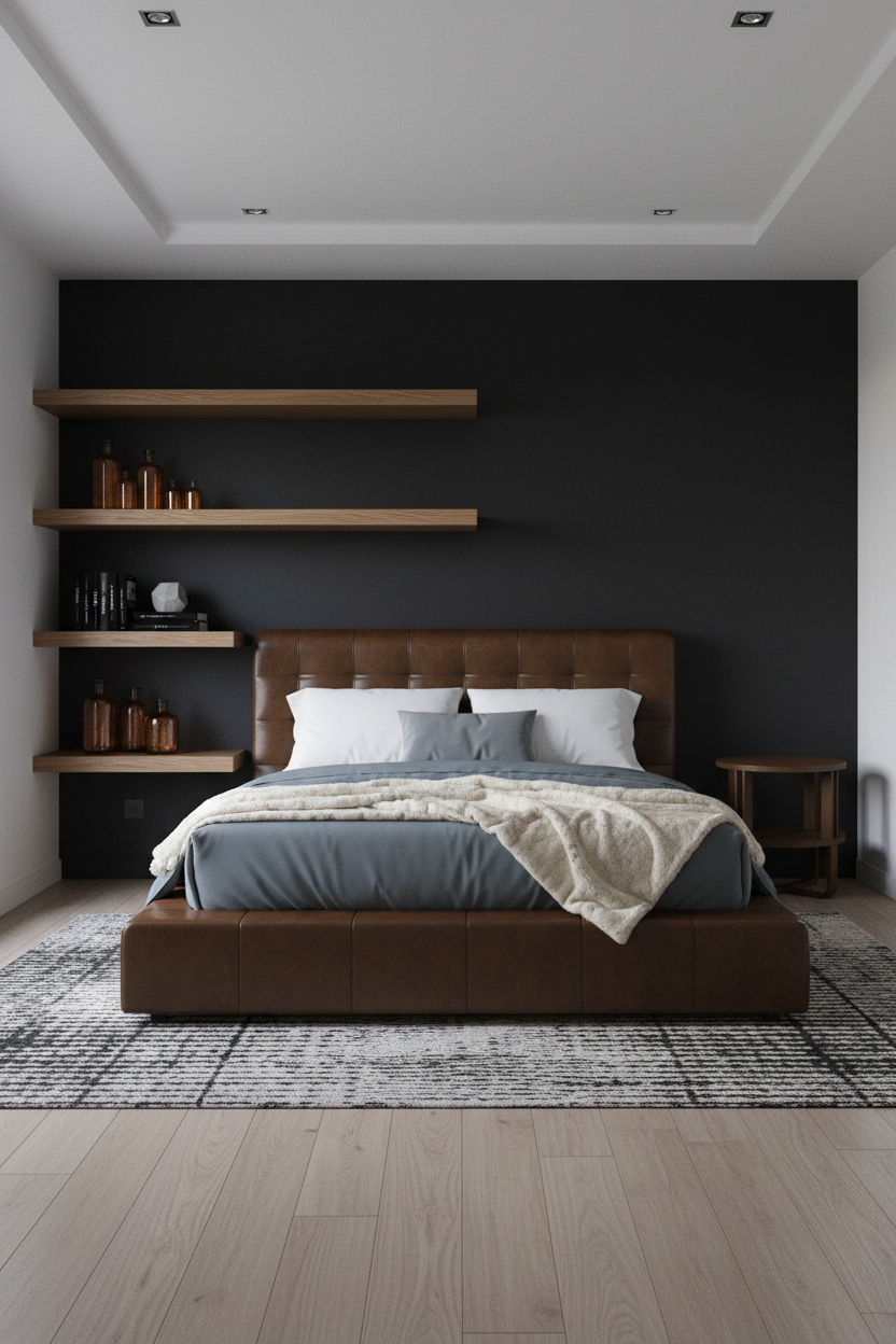 Black Oak Bedroom Floating Shelves