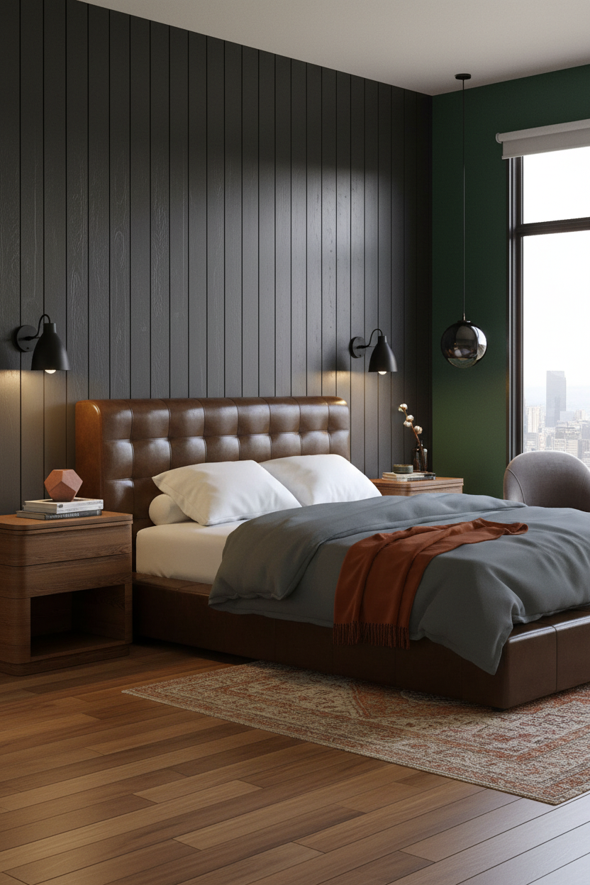 Black Oak Bedroom Industrial Japandi Design