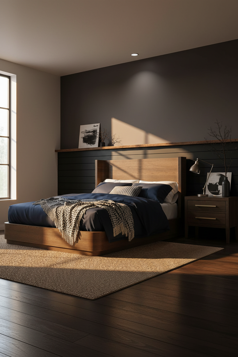 Black Oak Bedroom Dark Wainscoting