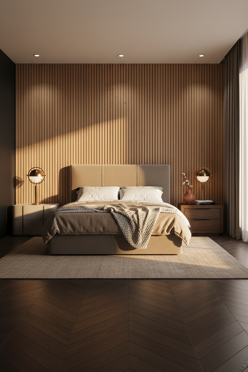 Black Oak Bedroom Wood Paneling
