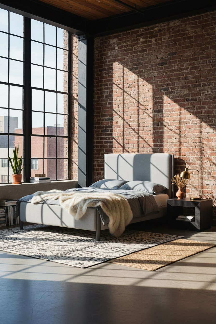 Loft Bedroom Industrial Brick Steel Beam