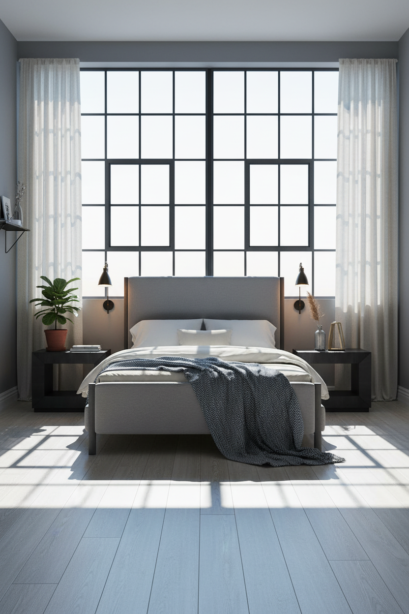 Loft Bedroom Industrial Windows Oak Floors
