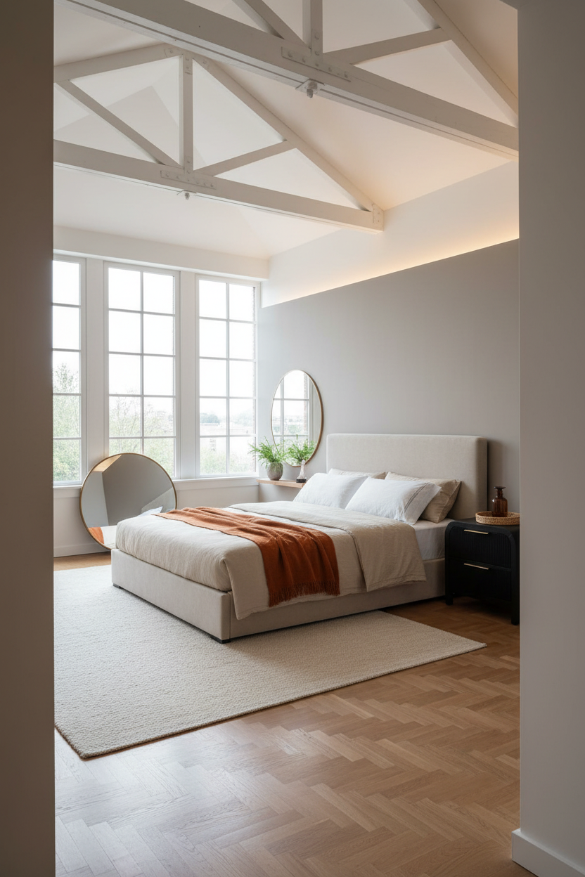 Loft Bedroom Adults Exposed Trusses Oak