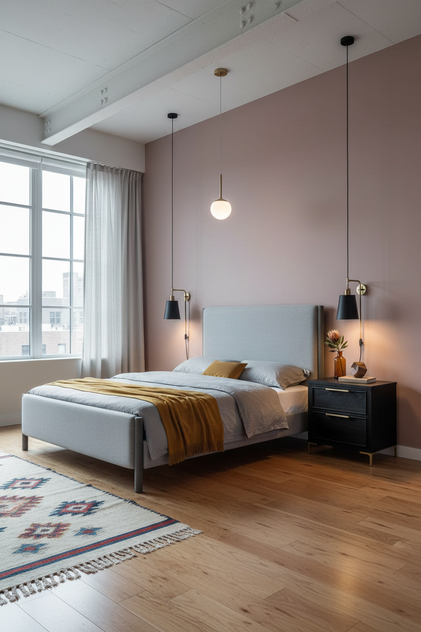 Loft Bedroom Adults Exposed Beams Pendant Lighting