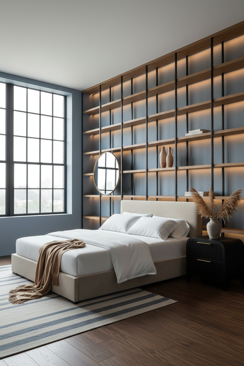 Loft Bedroom Adults Modern Shelving Design