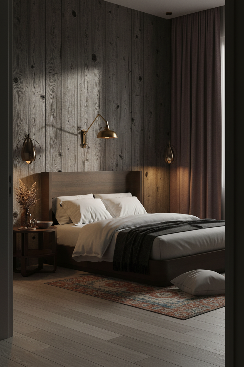 Moody Western Bedroom Dark Timber Brass