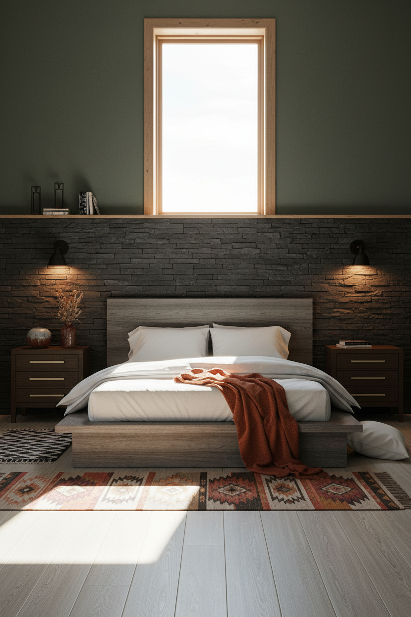Moody Western Bedroom Slate Accent Wall