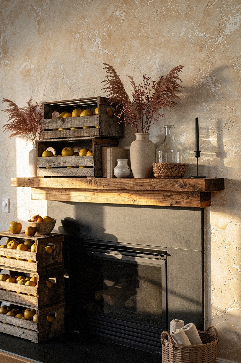 Frame the hearth with apple crates