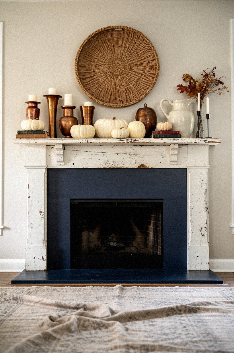 Hang a tobacco basket above the mantel