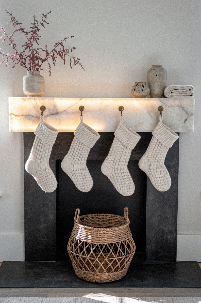Cream knit stockings soften the whole wall