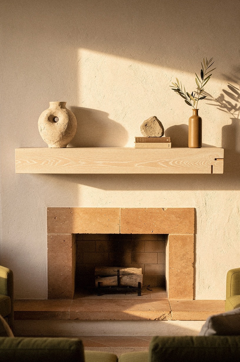 Start with a bare wood mantel shelf
