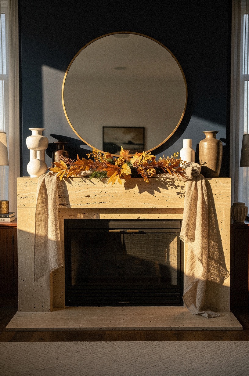 Hang a round mirror above the garland