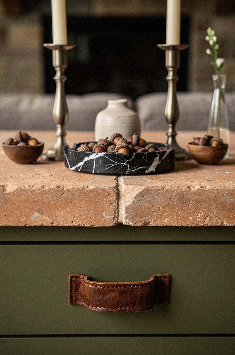 Add acorn bowls beside the candleholders