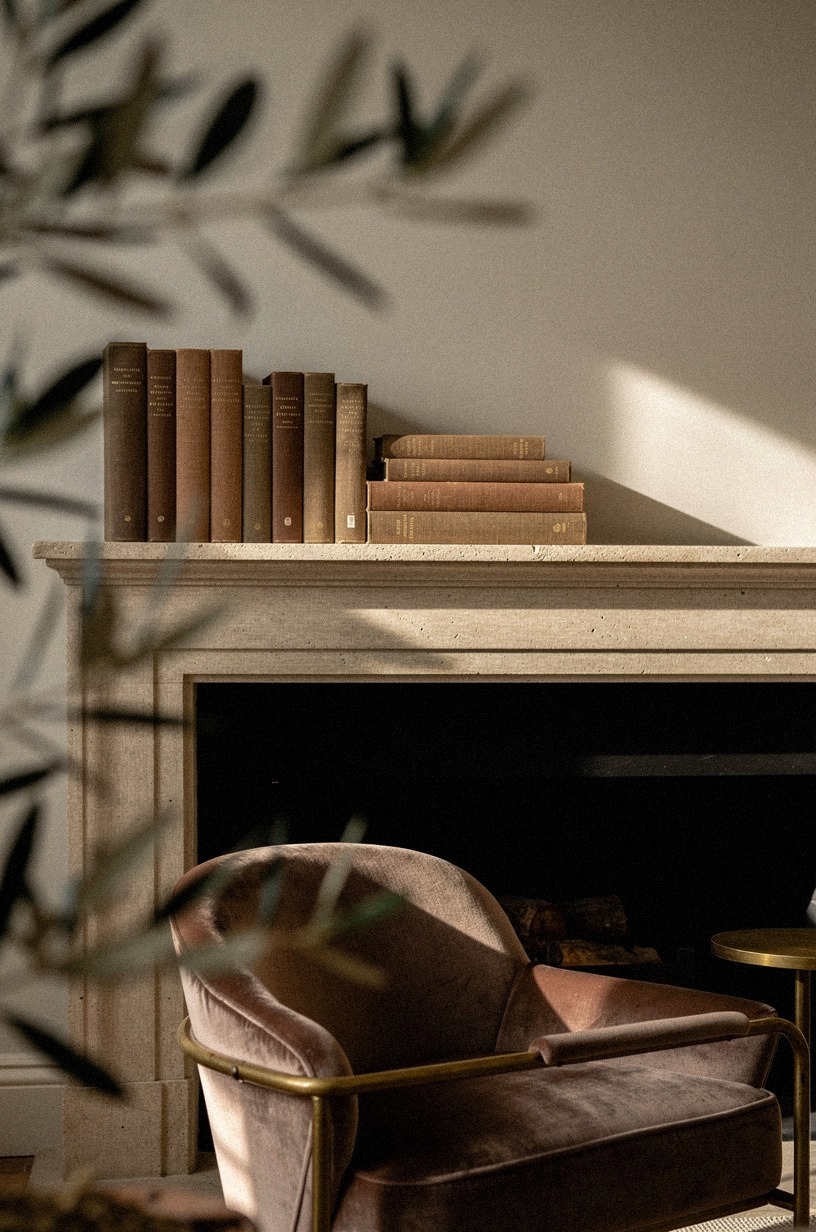 Swap bright books for muted brown spines