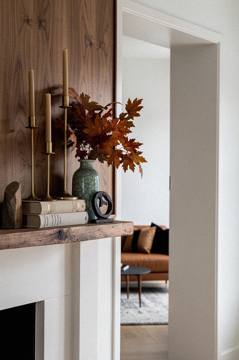 Set brass candlesticks at staggered heights
