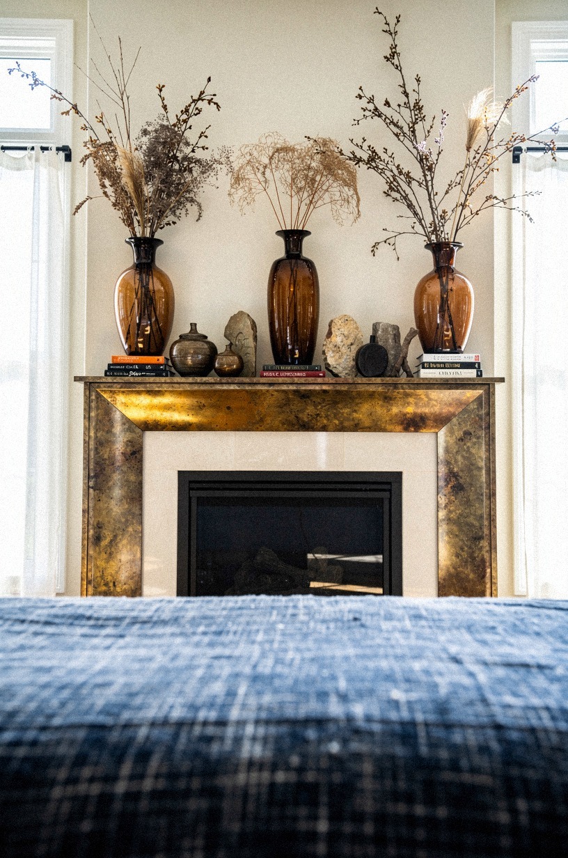 Add smoked amber vases with dried stems