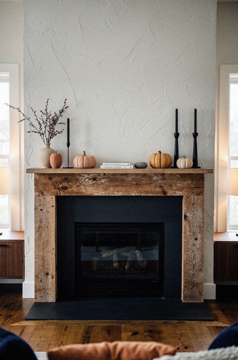 Mix black taper candles with clay pumpkins