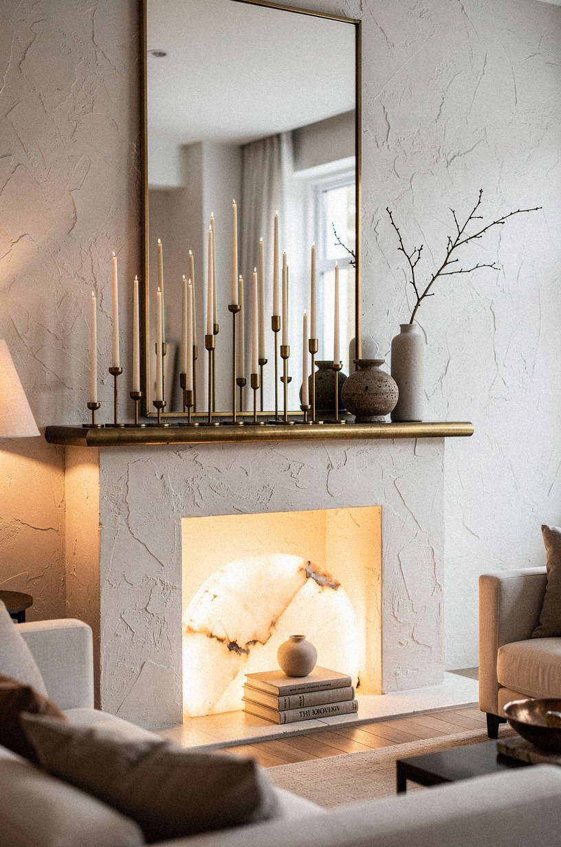 Frame the mirror with staggered candle heights