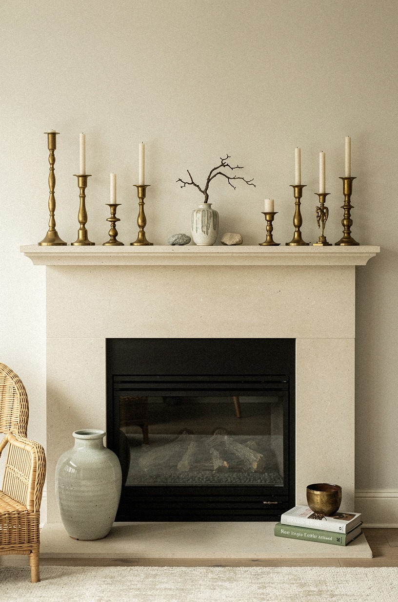 How do uneven antique holders change the whole mantel?